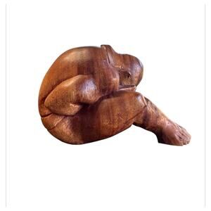 Weeping Buddha Wood Art Collectible Carving Handmade Gift 4.5x7 inches